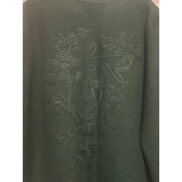 Women's Open Knit Long Cardigan Sweater Embroidered Size Medium Dark Green Wool - Picture 5 of 6